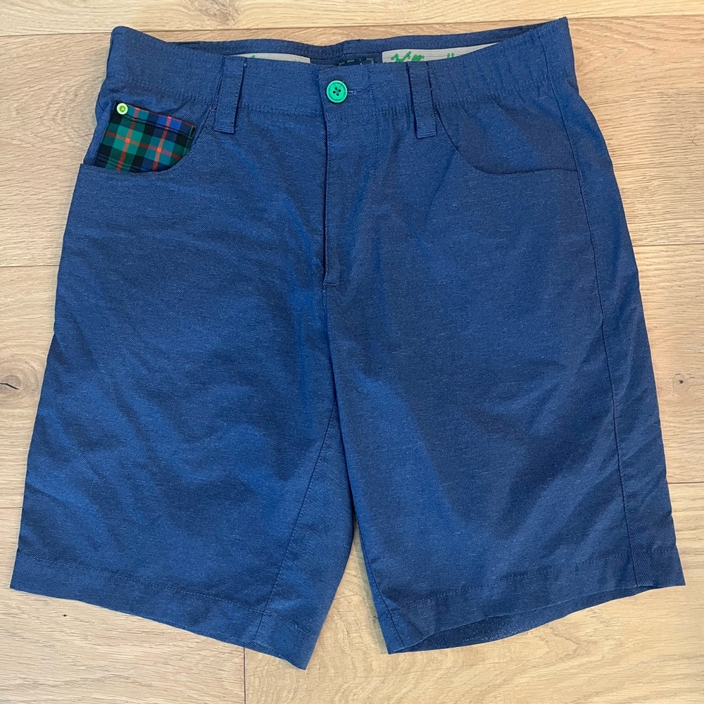 William Murray Golf Navy Shorts with Plaid Detail